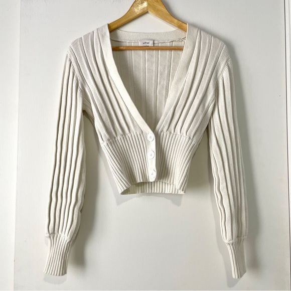 Wilfred Plunge Front Merino Wool Cardigan in White - Picture 2 of 7